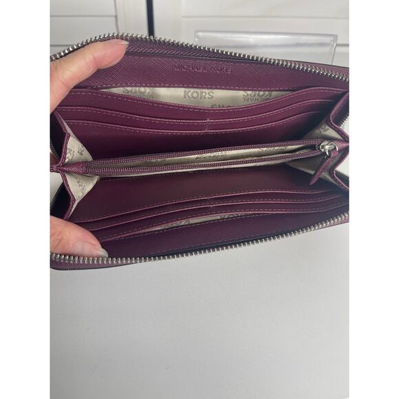 Michael Kors Burgundy with Silver beading Zip Around Continental Wallet - Picture 2 of 8